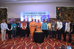 Dignitaries at the Inaugural Session. Seen from L to R: CA Jayraj Sheth, Shailesh Sheth, Advocate, CA Naresh Sheth, CA Atul Mehta (Chairman – Indirect Taxes Committee), CA Hemang Shah (Convenor – Indirect Taxes Committee), K. Vaitheeswaran, Advocate, CA Rajiv Luthia (Advisor – Indirect Taxes Committee), CA Paresh P. Shah, CA A. R. Krishnan, CA Yash Parmar, Pujya Swani Gyaanvatsalji, CA Ketan Vajani (President), CA Parag Ved (Vice-President), CA Manish Gadia, CA Ashit Shah, CA Kush Vora, CA Pranav Kapadia, CA Sumit Jhunjhunwalla (Vice-Chairman – Indirect Taxes Committee), CA Keval Shah (Convenor – Indirect Taxes Committee)