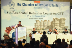 CA Pranav Kapadia (Chairman) welcoming the delegates. Seen from L to R: CA Ashit Shah (Member), CA A. R. Krishnan (Advisor), CA Vipul K. Choksi (President) and CA Atul Mehta (Co-Chairman)