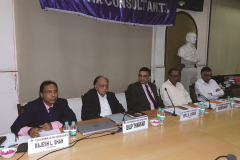 CA Rajesh L. Shah (Chairman) welcoming the speakers. Seen from L to R: CA Dilip K. Thakkar (Key Note Speaker), CA Vipul Choksi (President), CA Rashmin Sanghvi (Speaker) and CA Vijay Gupta (Chairman – Delhi Chapter)