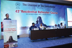 CA Vipul K. Choksi (President) giving his opening remarks. Seen from L to R: CA Bhavik Shah (Vice-Chairman), CA Mehul Sheth (Chairman), CA Kishor Vanjara (Advisor, RRC Committee and Past President) and CA Ankit Sanghavi (Vice-Chairman)